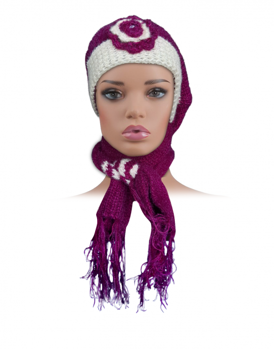 Women Woolen Muffler and Cap for Women purple 